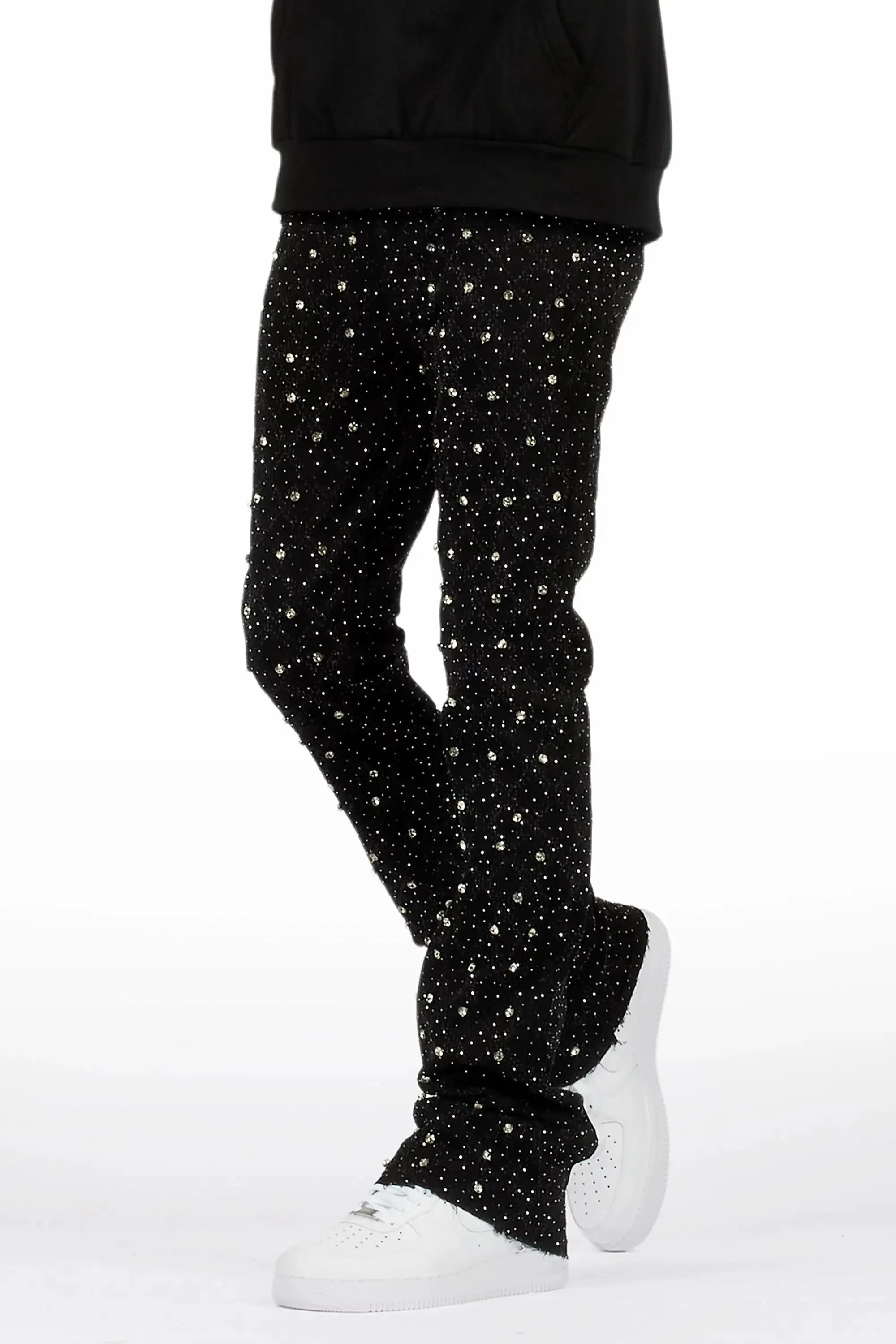 Glit Black/Silver Rhinestone Stacked Flare Jean sold by Rockstar Original
