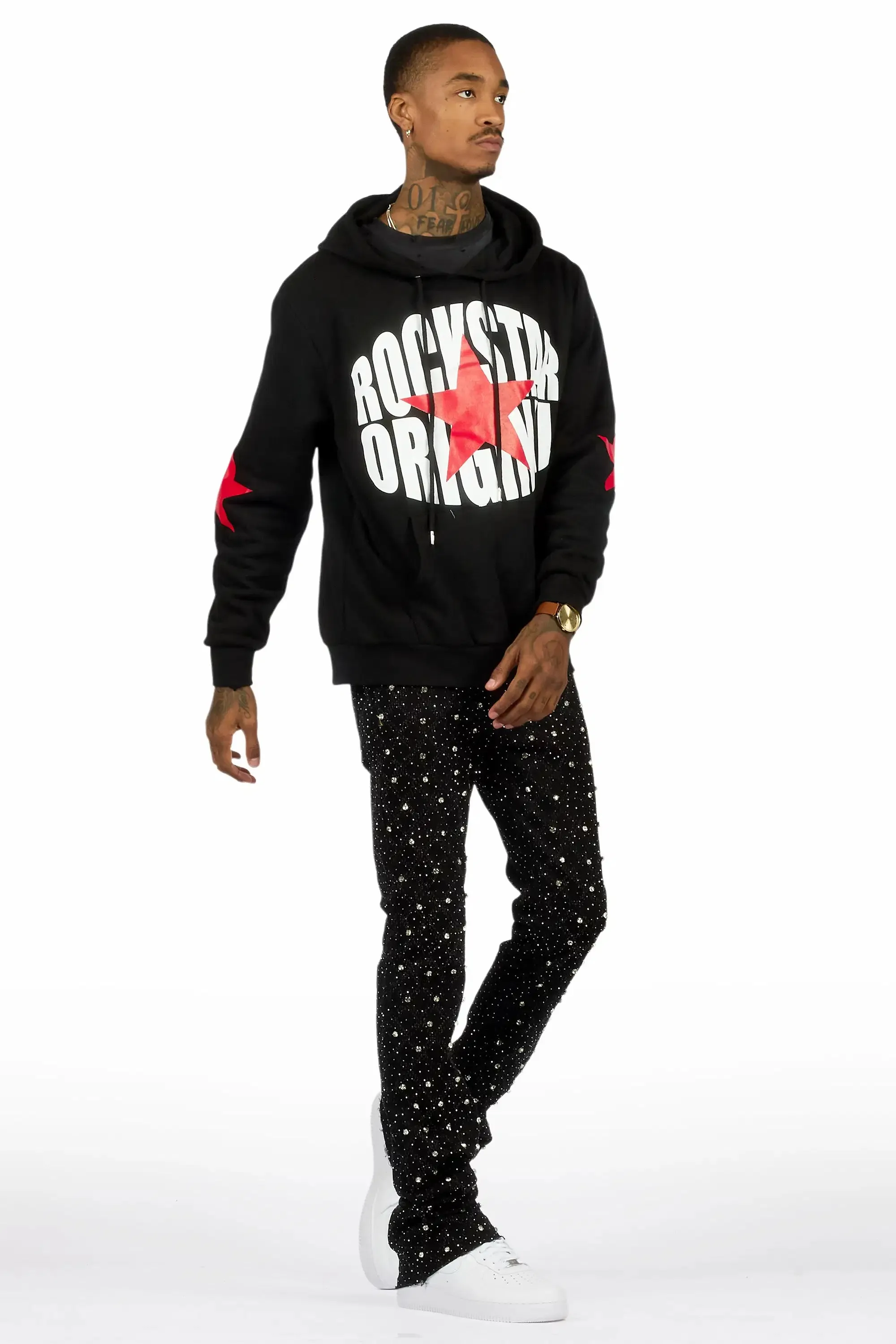 Glit Black/Silver Rhinestone Stacked Flare Jean sold by Rockstar Original product image thumbnail 4