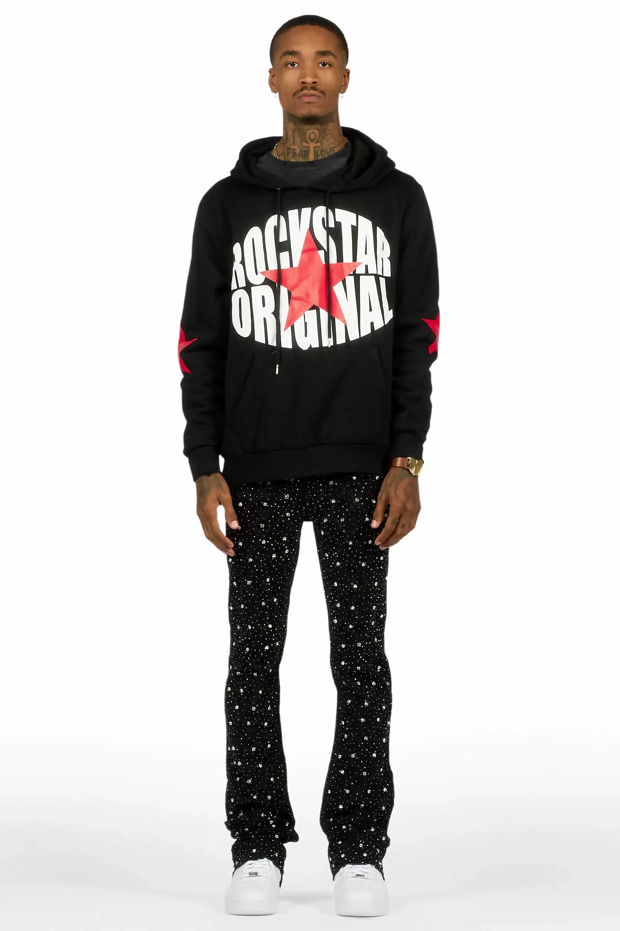 Glit Black/Silver Rhinestone Stacked Flare Jean sold by Rockstar Original product image thumbnail 3