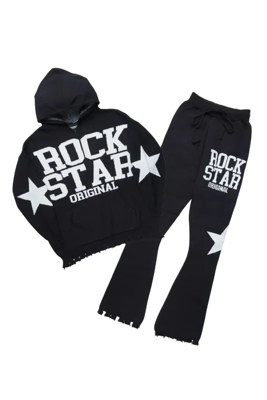 Outlaw Black Hoodie Stacked Flare Knitted Set sold by Rockstar Original