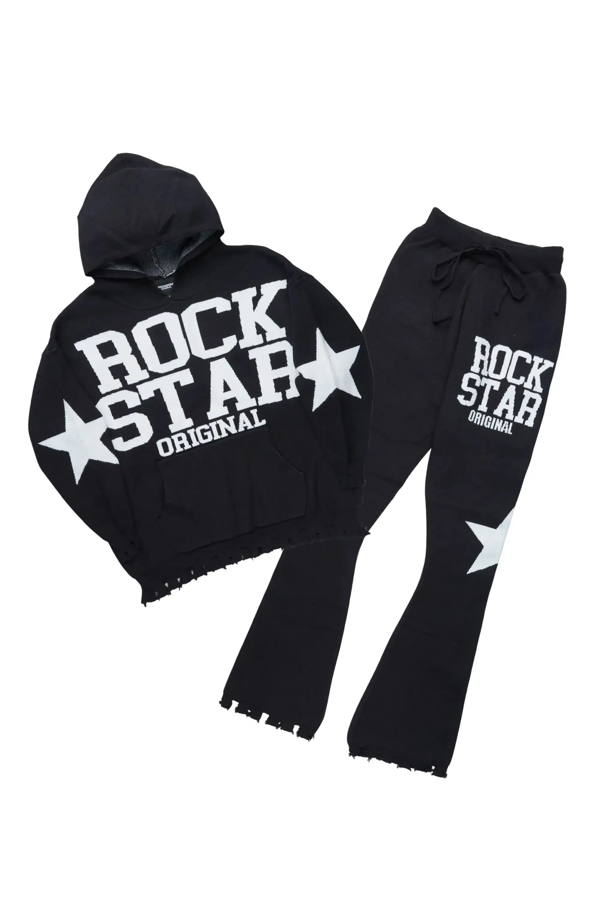Outlaw Black Hoodie Stacked Flare Knitted Set sold by Rockstar Original