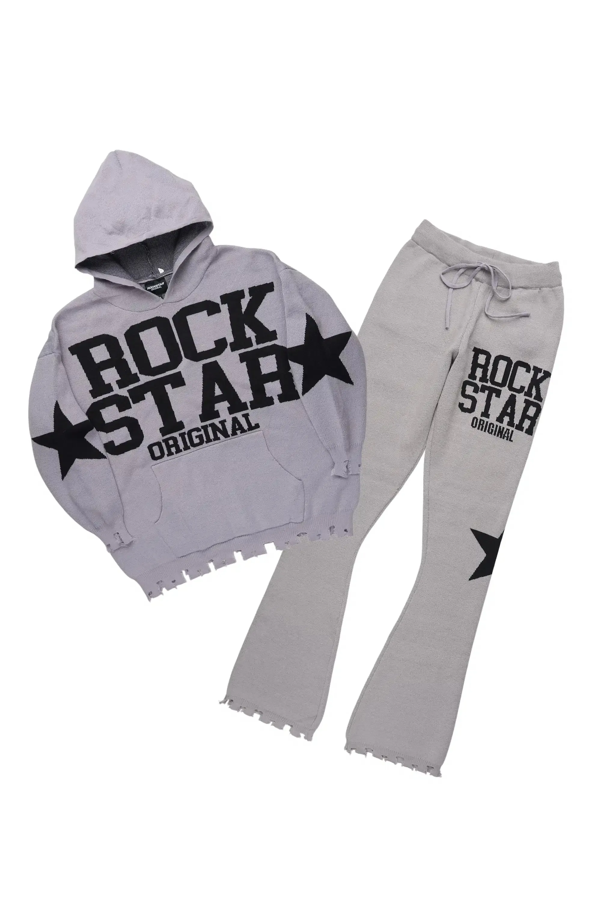Outlaw Grey Hoodie Stacked Flare Knitted Set sold by Rockstar Original