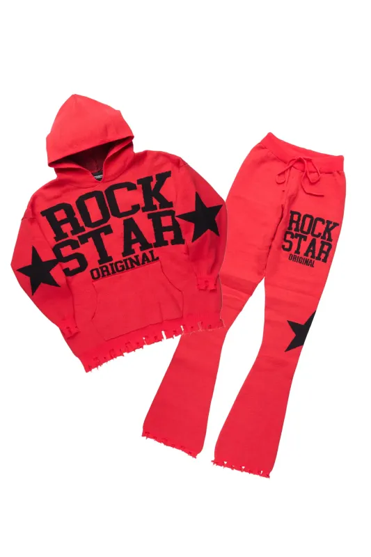 Outlaw Red Hoodie Stacked Flare Knitted Set sold by Rockstar Original