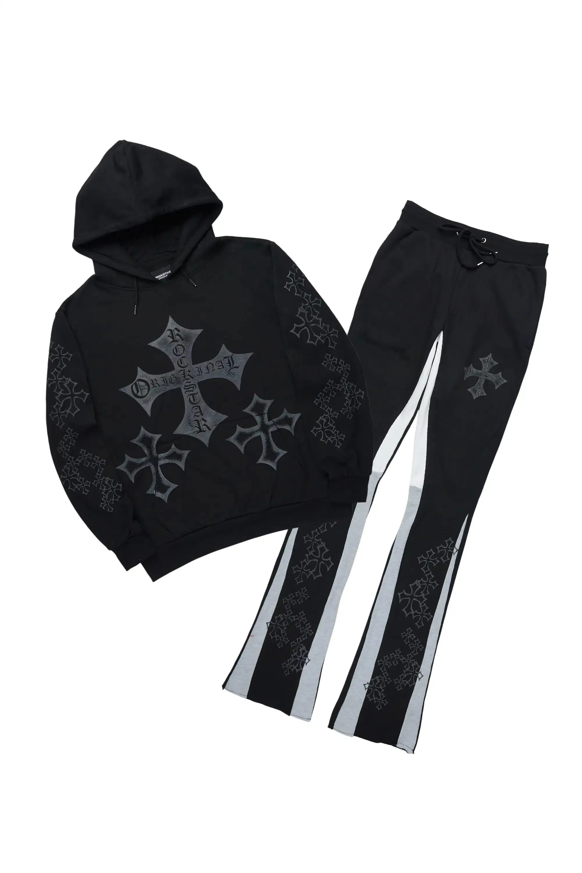 Marzion Black/Grey Hoodie/Stacked Flare Track Set sold by Rockstar Original