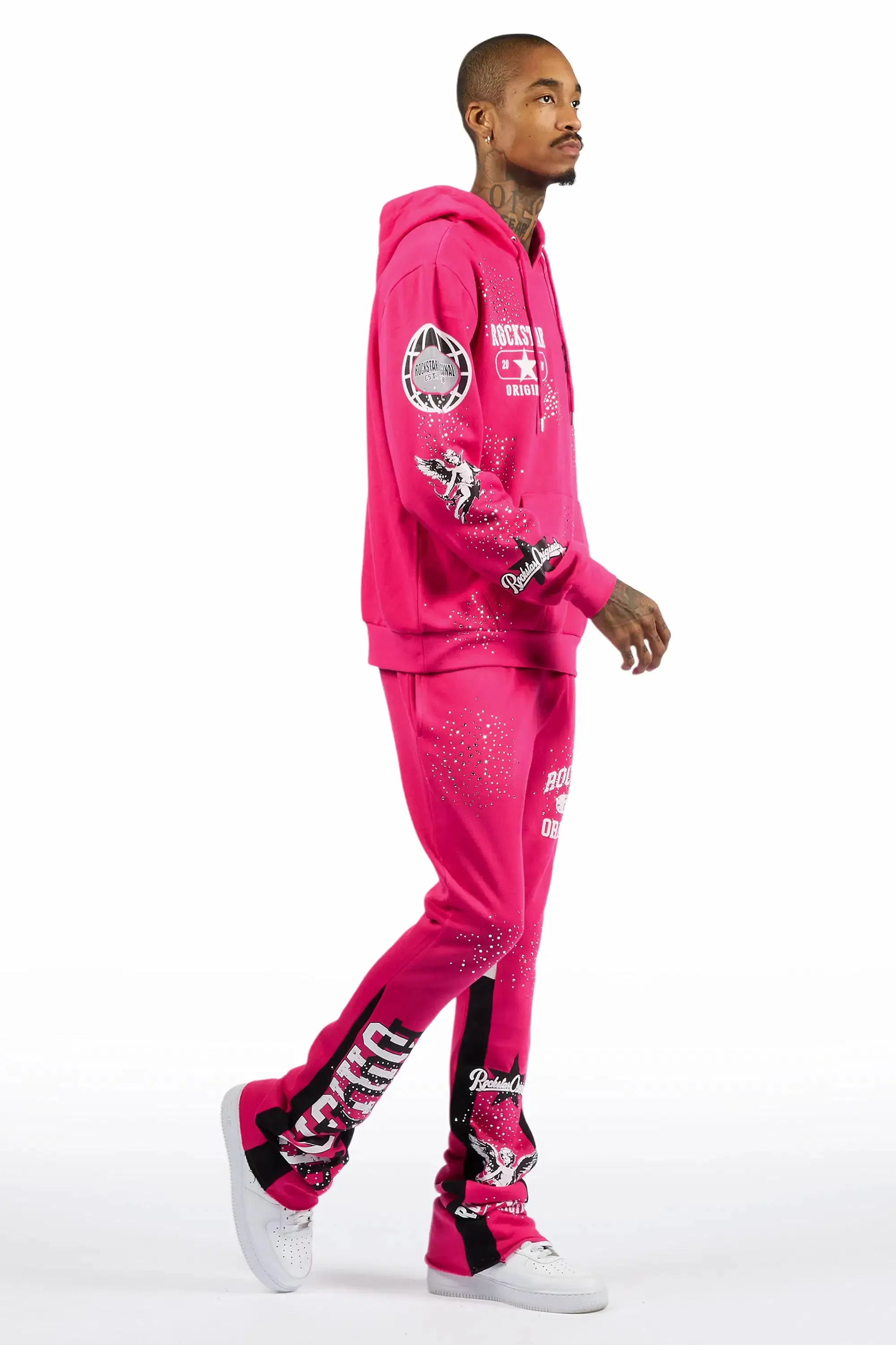 Gutta 2.0 Fuchsia Rhinestone Hoodie/Stacked Flare Track Set sold by Rockstar Original product image thumbnail 3