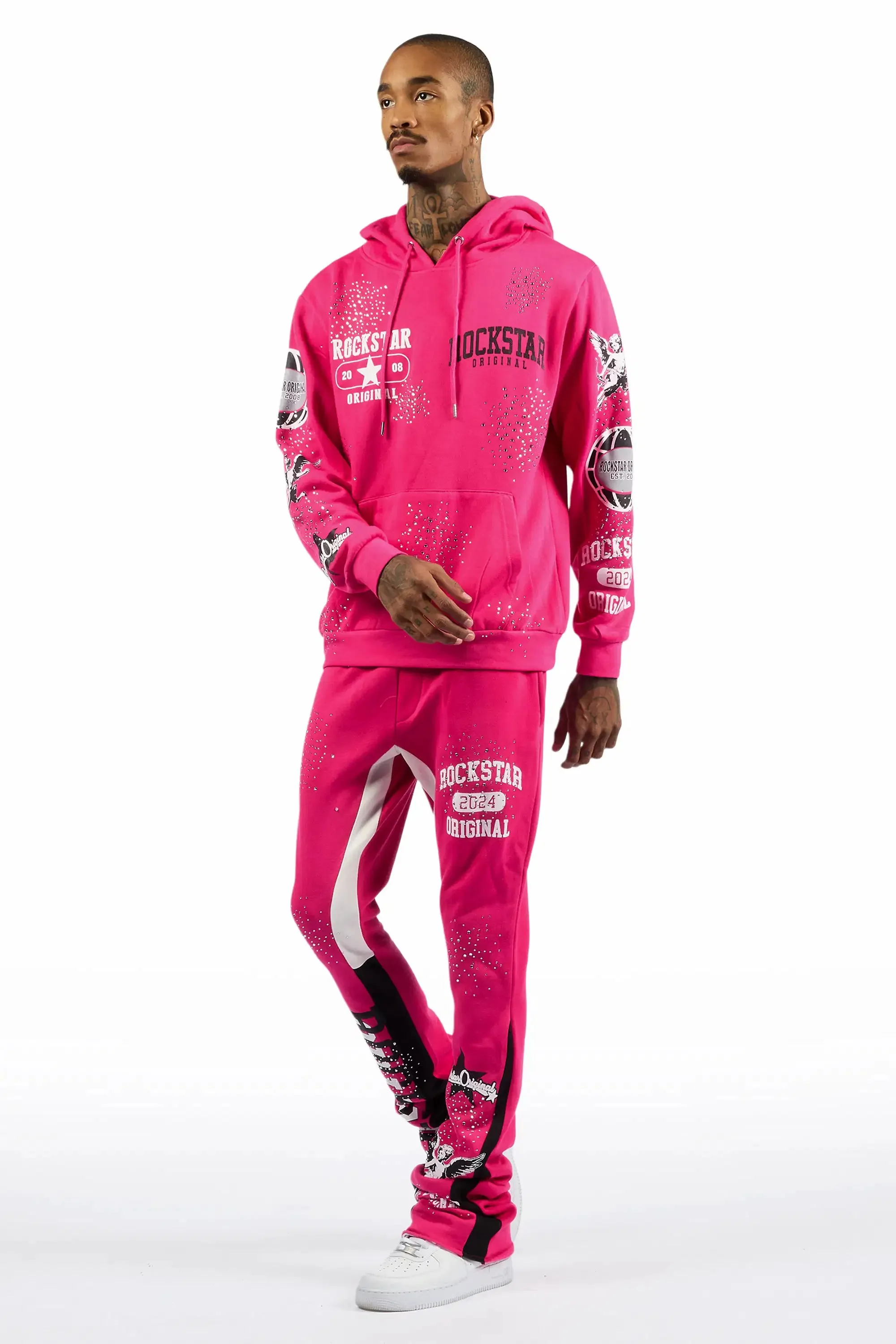 Gutta 2.0 Fuchsia Rhinestone Hoodie/Stacked Flare Track Set sold by Rockstar Original product image thumbnail 5