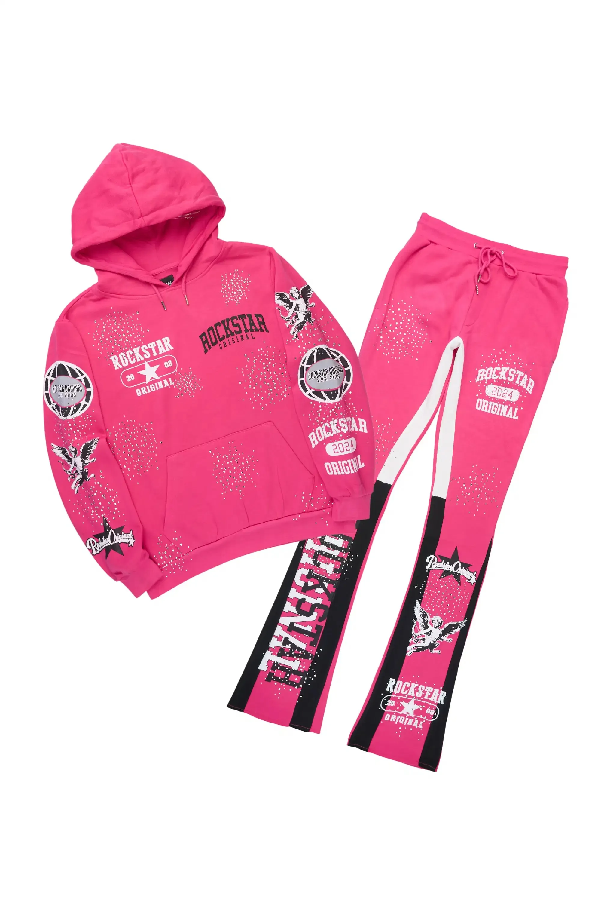 Gutta 2.0 Fuchsia Rhinestone Hoodie/Stacked Flare Track Set sold by Rockstar Original