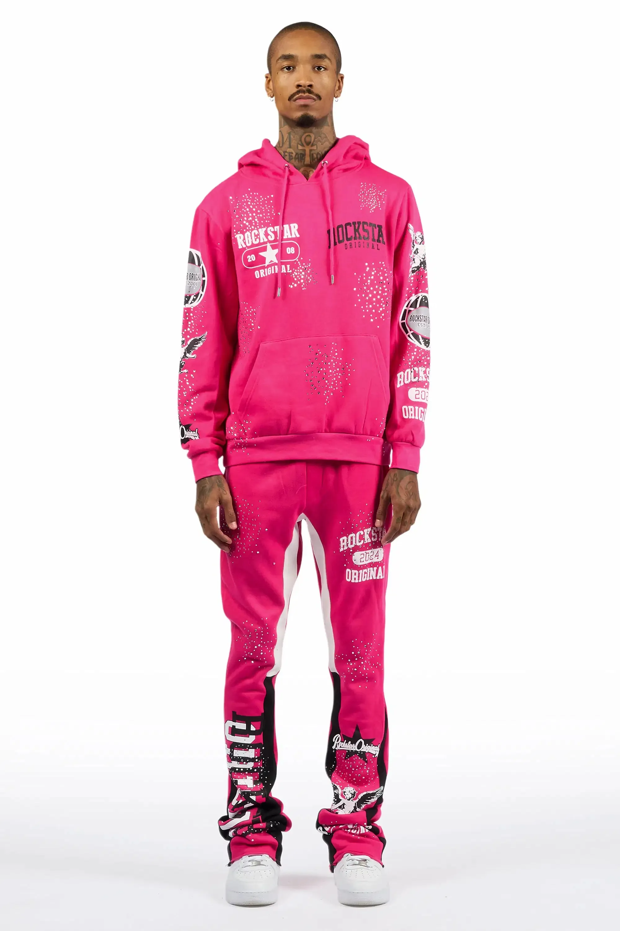 Gutta 2.0 Fuchsia Rhinestone Hoodie/Stacked Flare Track Set sold by Rockstar Original product image thumbnail 2