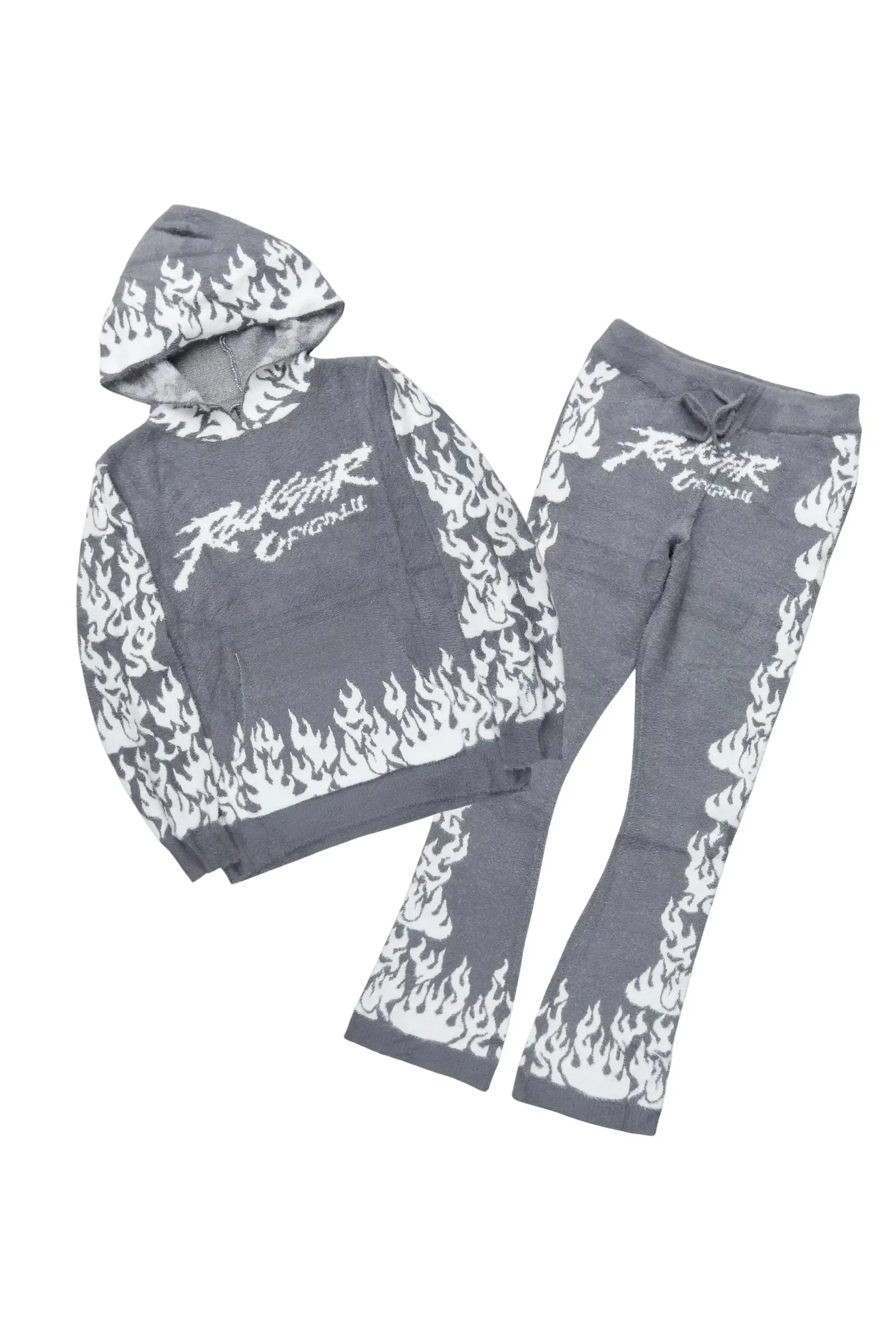 Yash Grey Hoodie Stacked Flare Track Set sold by Rockstar Original