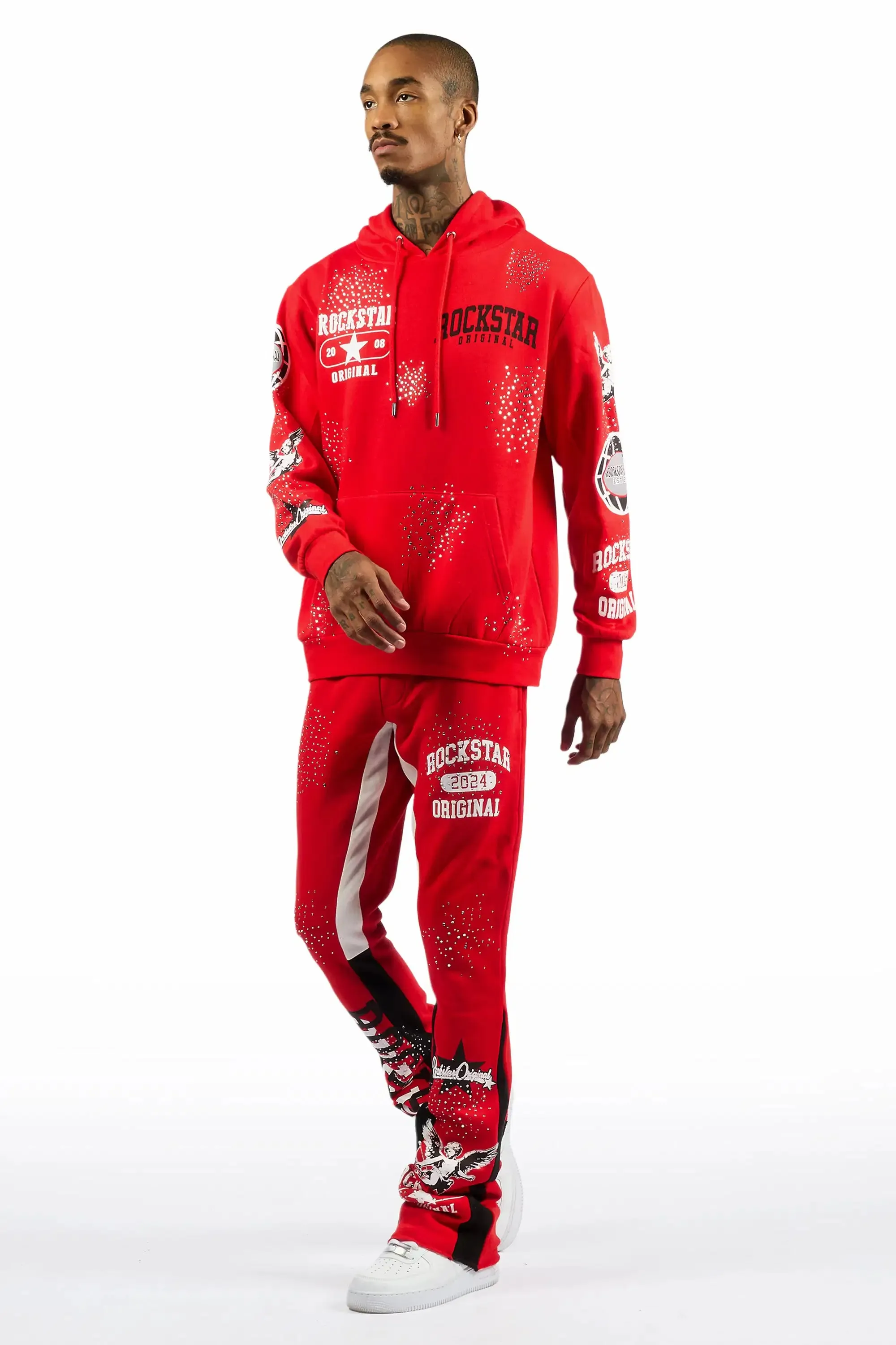 Gutta 2.0 Red Rhinestone Hoodie/Stacked Flare Track Set sold by Rockstar Original product image thumbnail 5