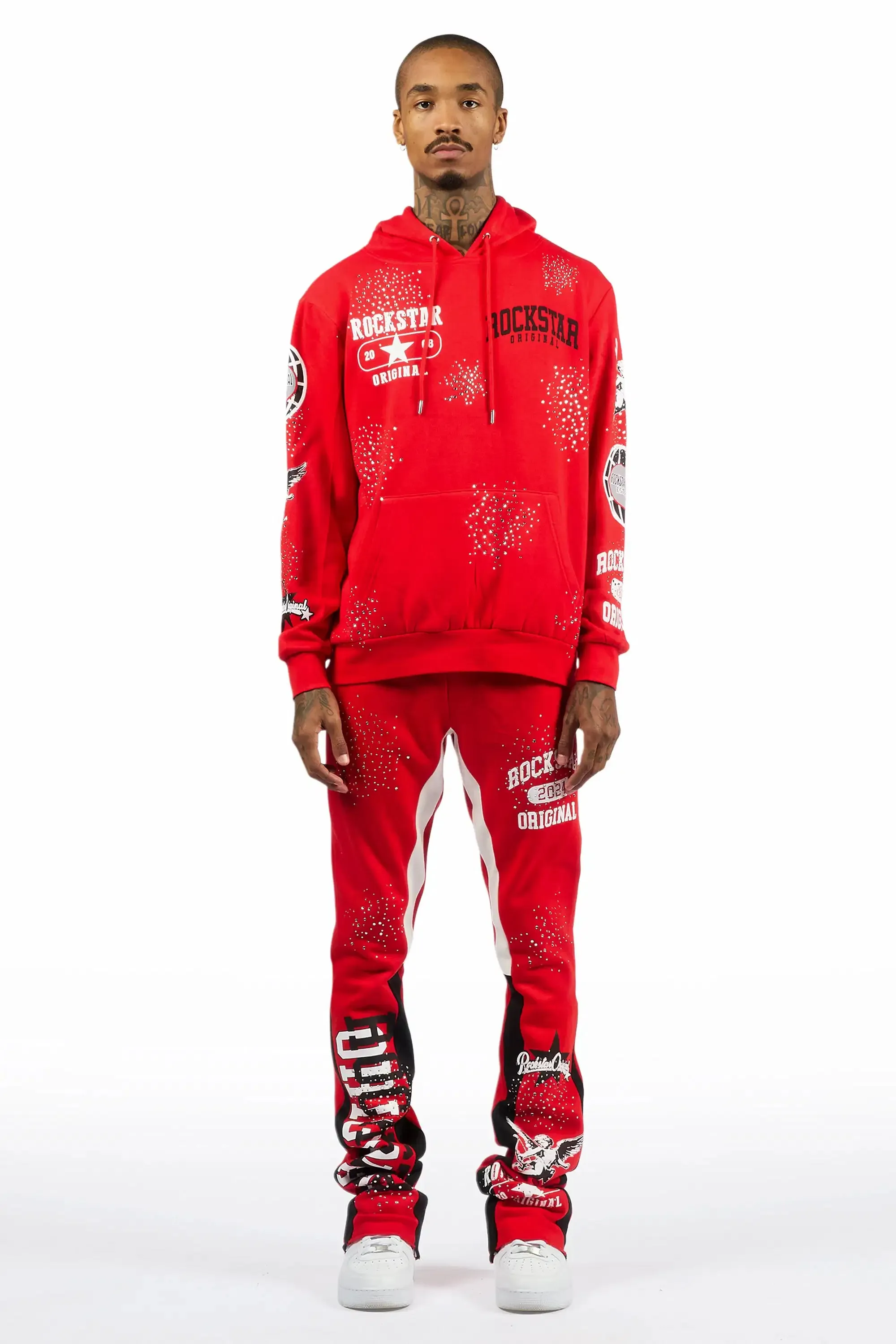 Gutta 2.0 Red Rhinestone Hoodie/Stacked Flare Track Set sold by Rockstar Original product image thumbnail 2