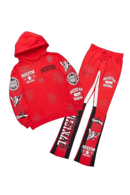 Gutta 2.0 Red Rhinestone Hoodie/Stacked Flare Track Set sold by Rockstar Original