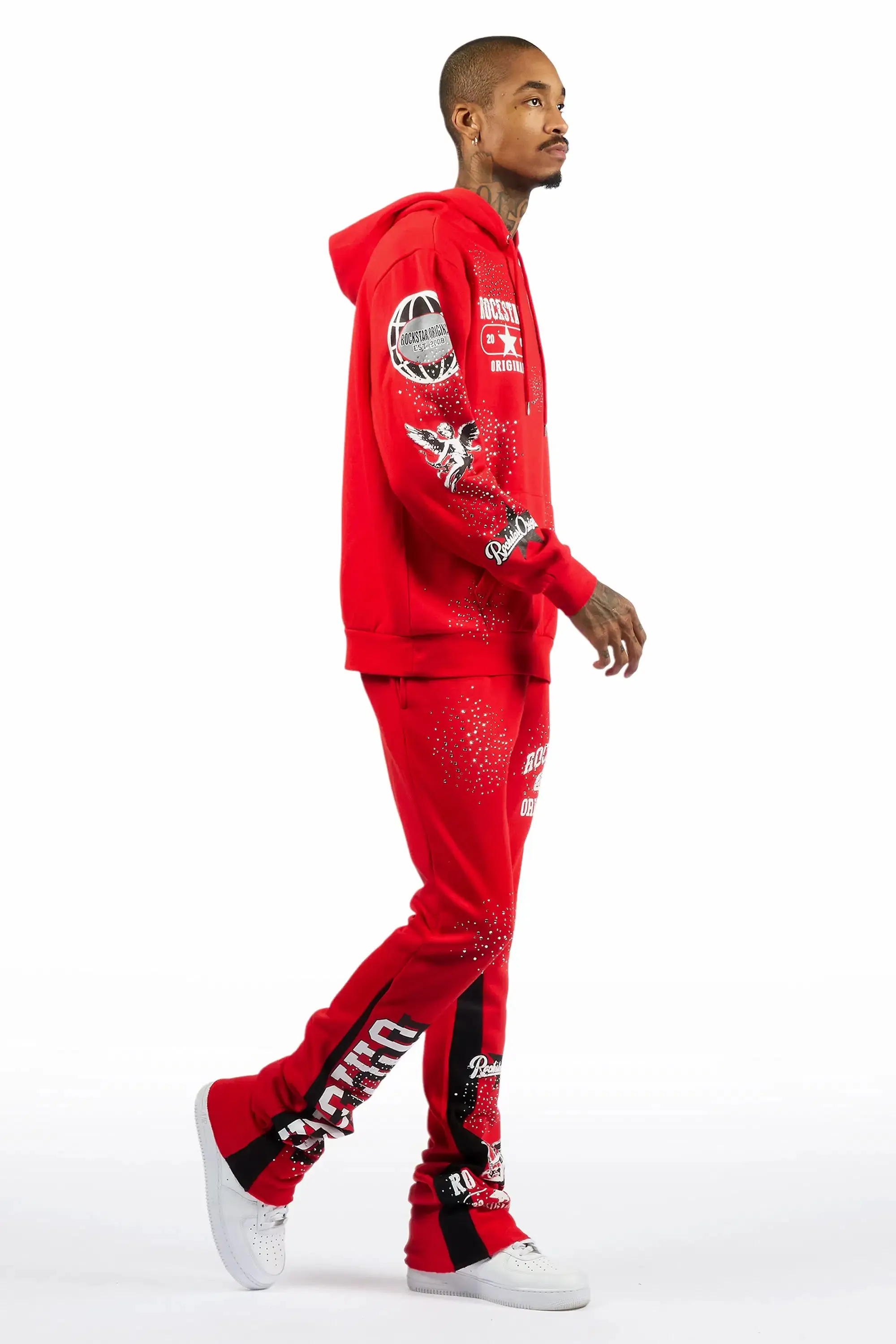 Gutta 2.0 Red Rhinestone Hoodie/Stacked Flare Track Set sold by Rockstar Original product image thumbnail 3