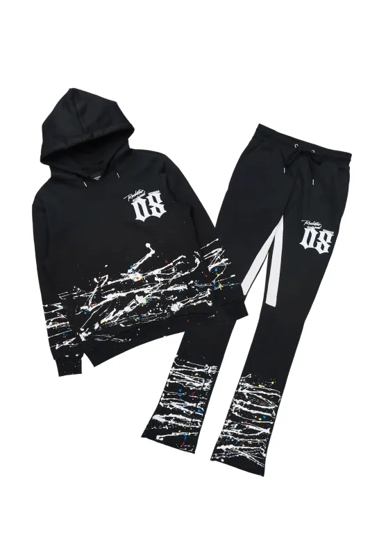 Horia Black/Multi Hoodie/Stacked Flare Track Set made by Rockstar Original