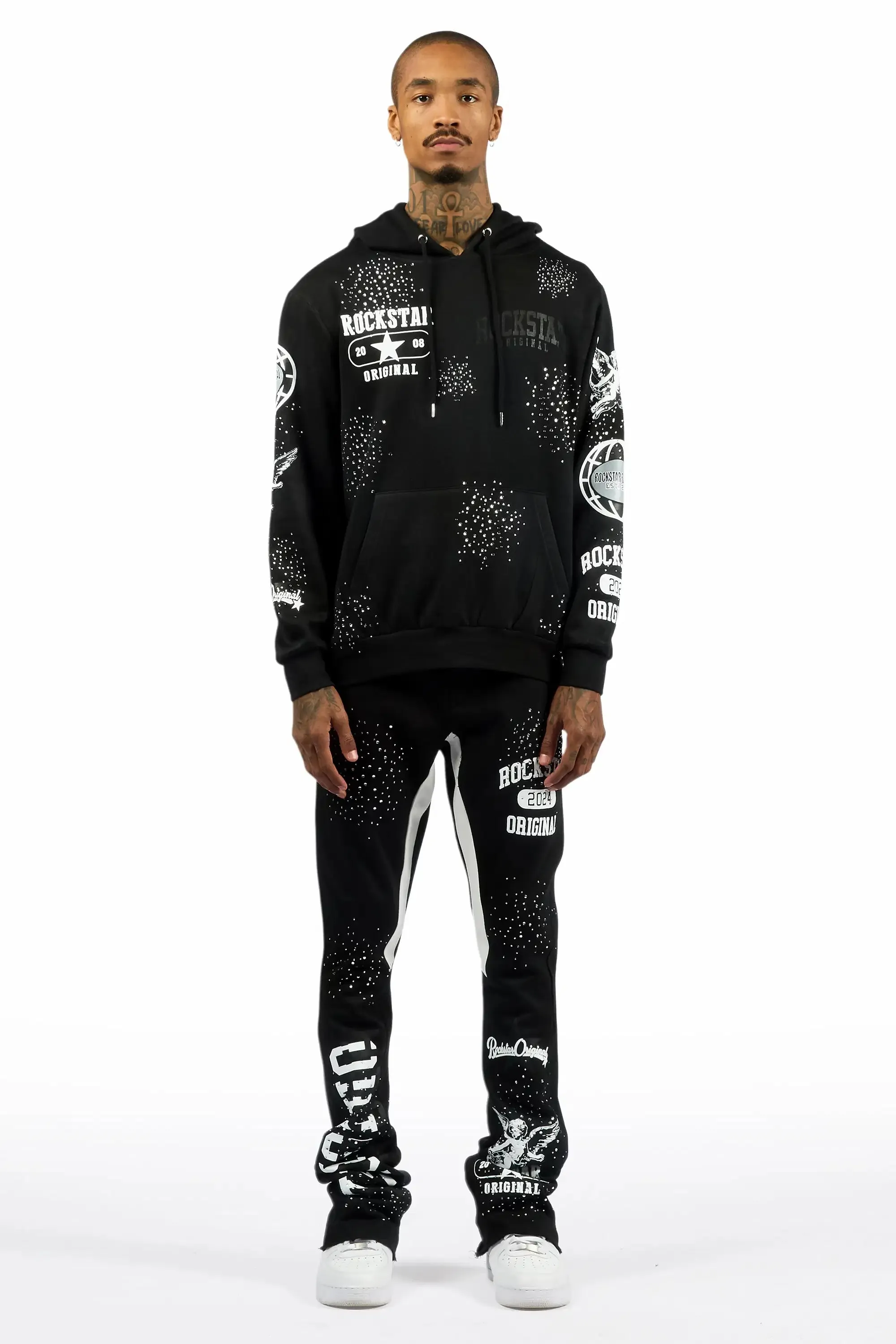 Gutta 2.0 Black Rhinestone Hoodie/Stacked Flare Track Set sold by Rockstar Original product image thumbnail 2
