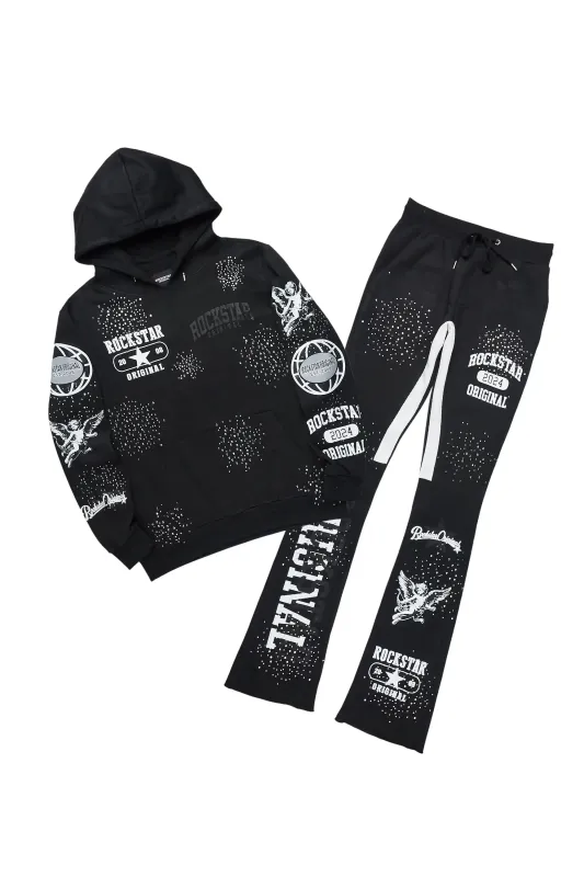 Gutta 2.0 Black Rhinestone Hoodie/Stacked Flare Track Set sold by Rockstar Original