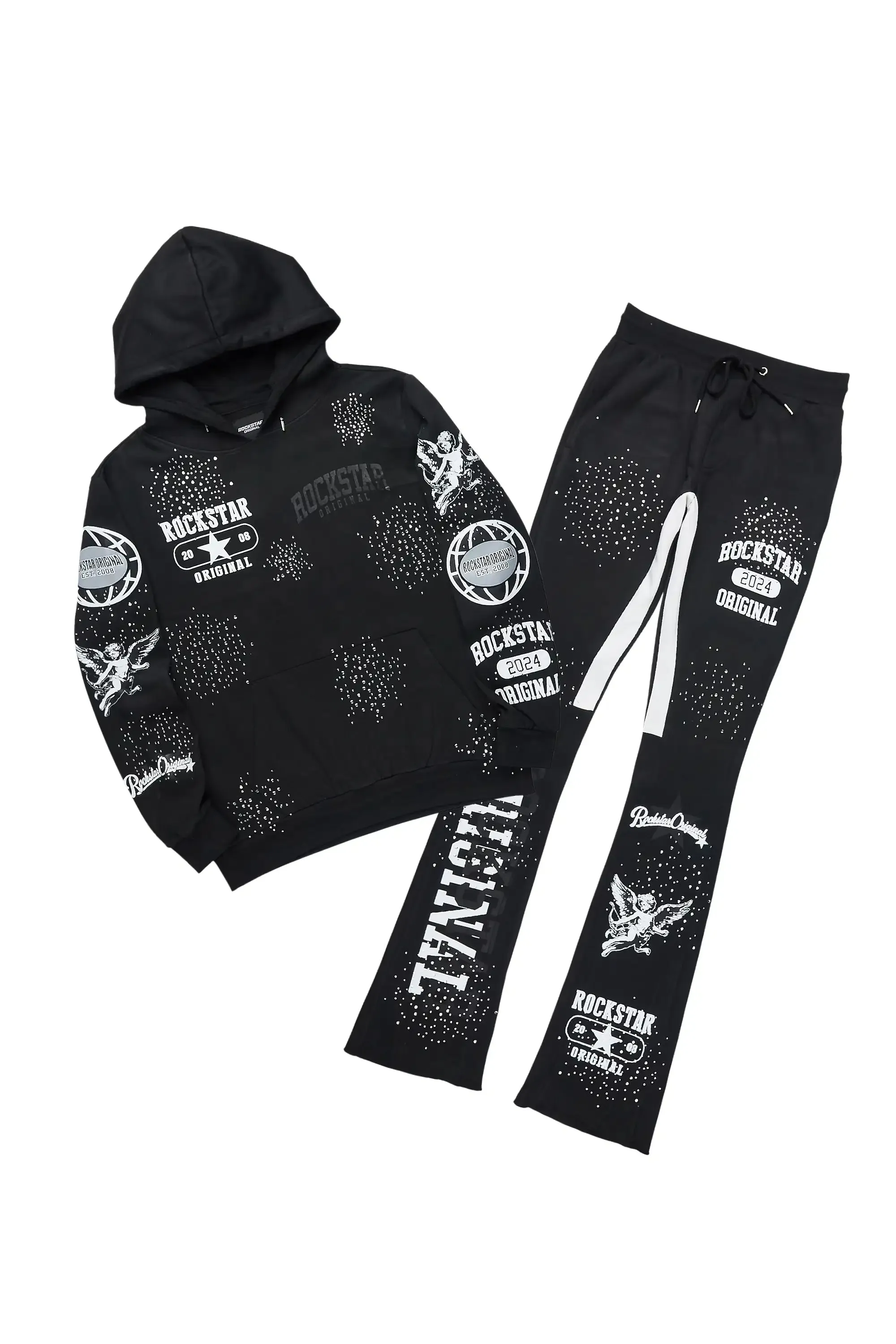 Gutta 2.0 Black Rhinestone Hoodie/Stacked Flare Track Set sold by Rockstar Original