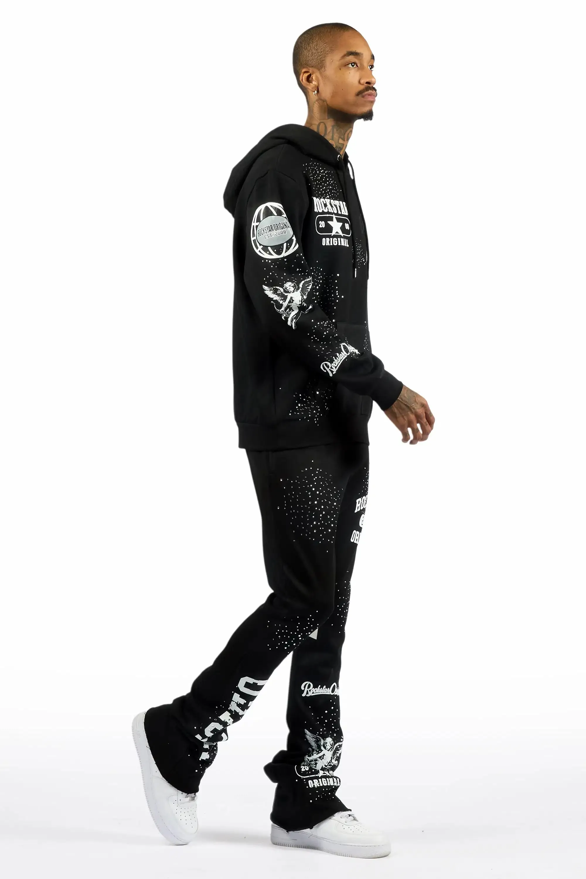 Gutta 2.0 Black Rhinestone Hoodie/Stacked Flare Track Set sold by Rockstar Original product image thumbnail 3