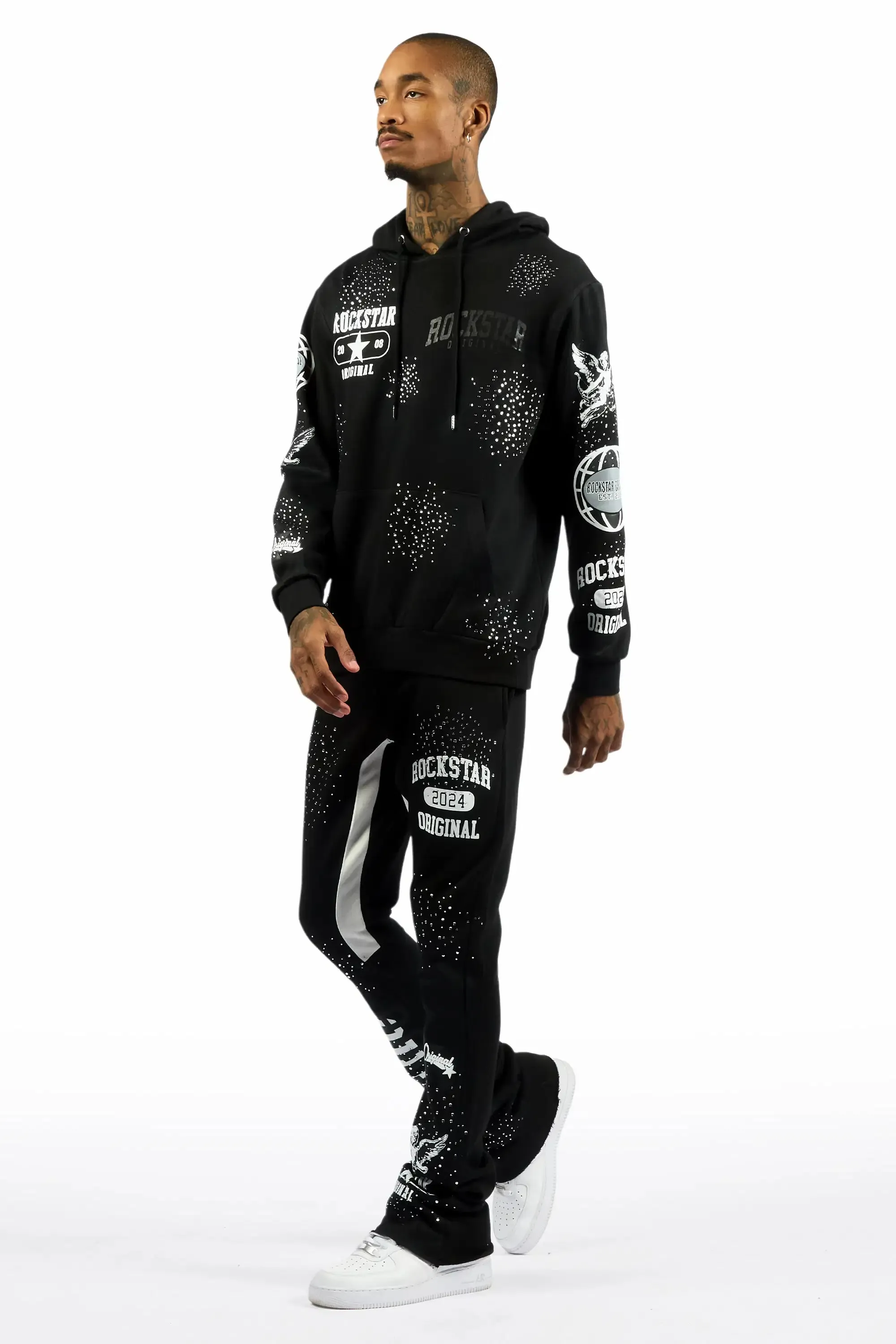 Gutta 2.0 Black Rhinestone Hoodie/Stacked Flare Track Set sold by Rockstar Original product image thumbnail 4