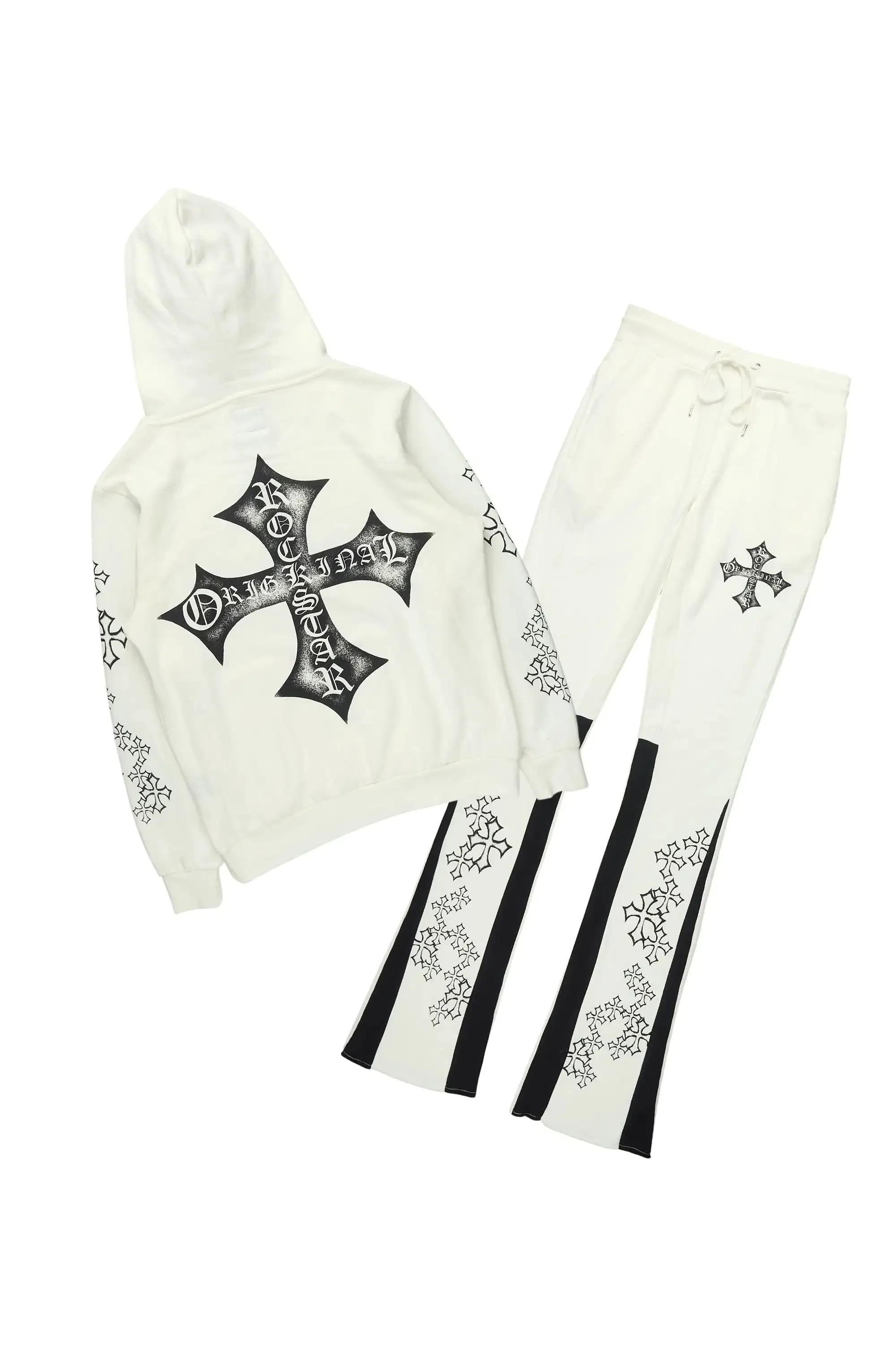 Marzion White/Black Hoodie/Stacked Flare Track Set sold by Rockstar Original