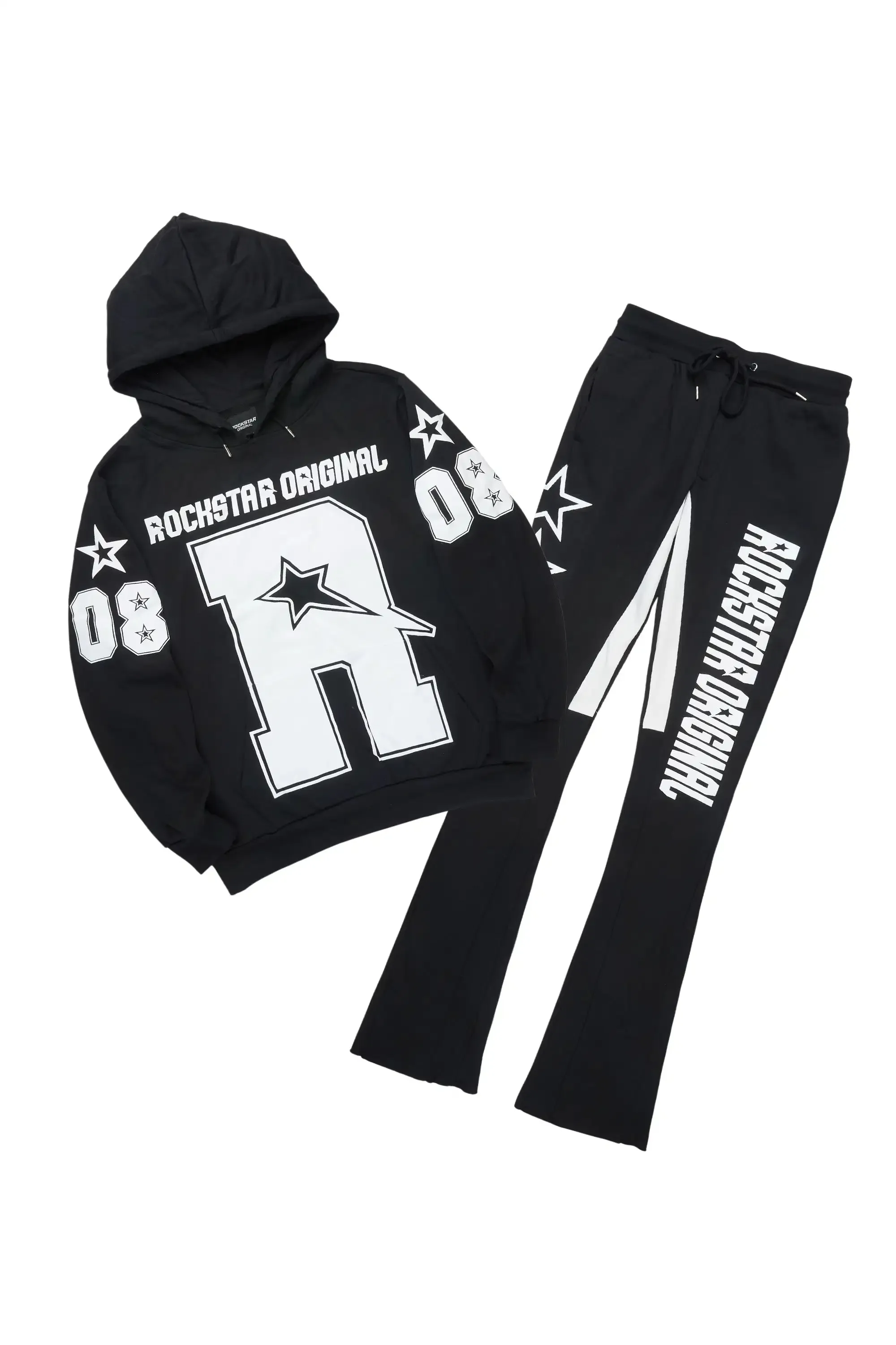 Skender Black/White Hoodie/Stacked Flare Track Set sold by Rockstar Original