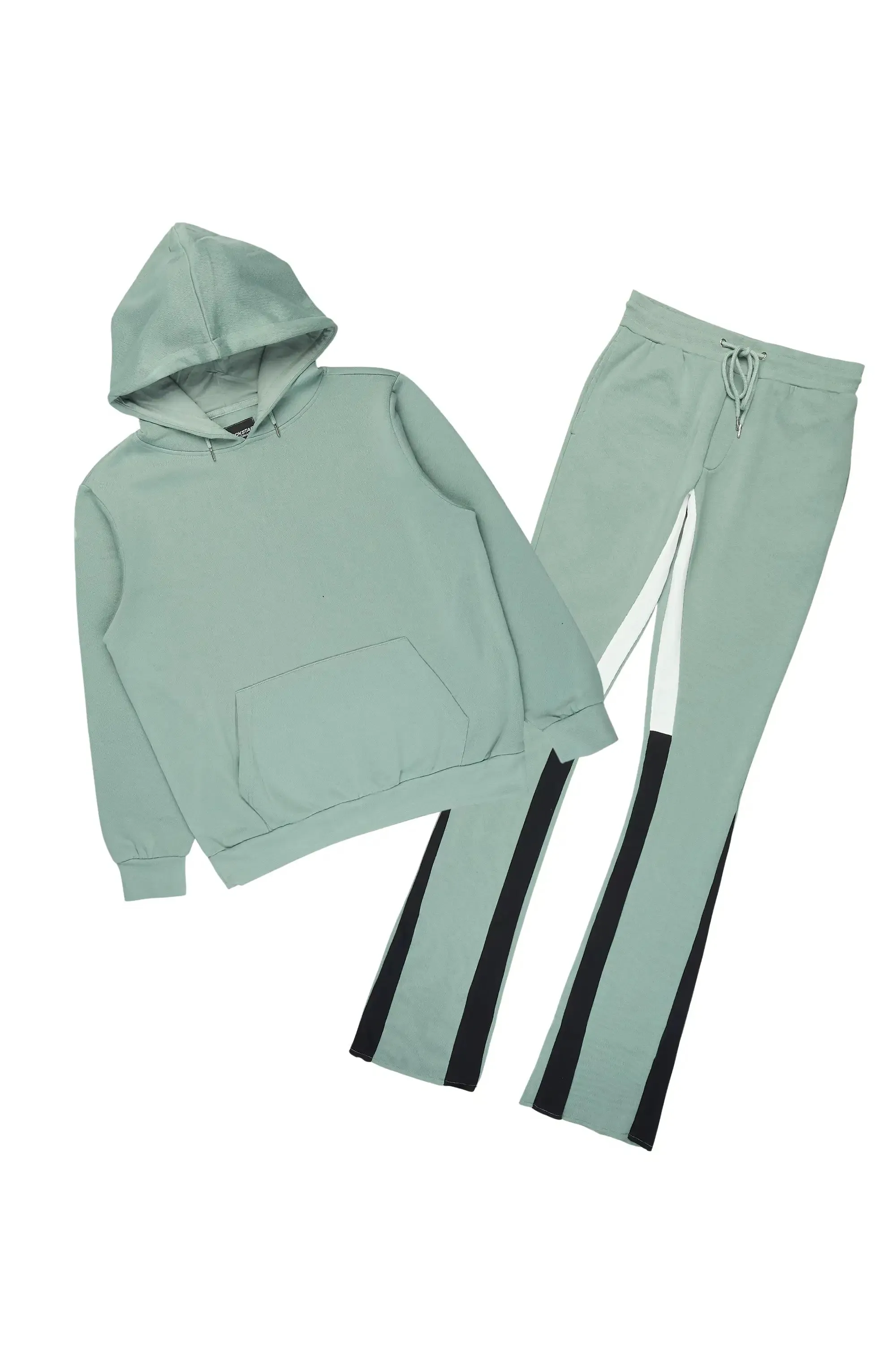 Basic Sage/Black Hoodie/Stacked Flare Track Set sold by Rockstar Original