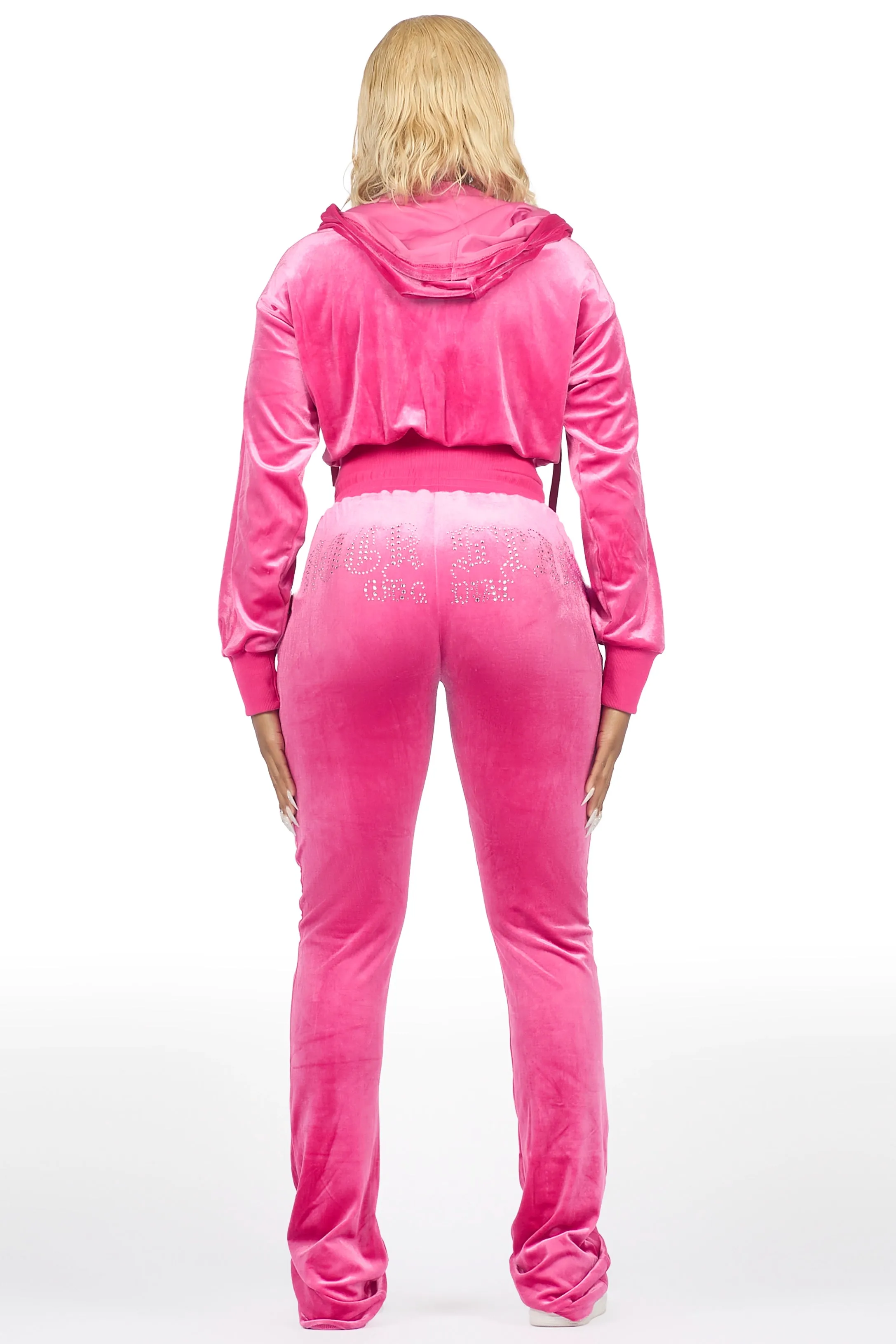 Atalaya Pink Stacked Rhinestone Velour Trackset sold by Rockstar Original product image thumbnail 5
