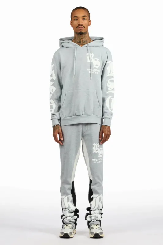 Hedeon Heather Grey/White Hoodie/Stacked Flare Track Set sold by Rockstar Original