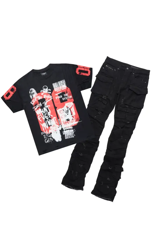 Grill Black T-Shirt/Stacked Flare Jean Bundle sold by Rockstar Original
