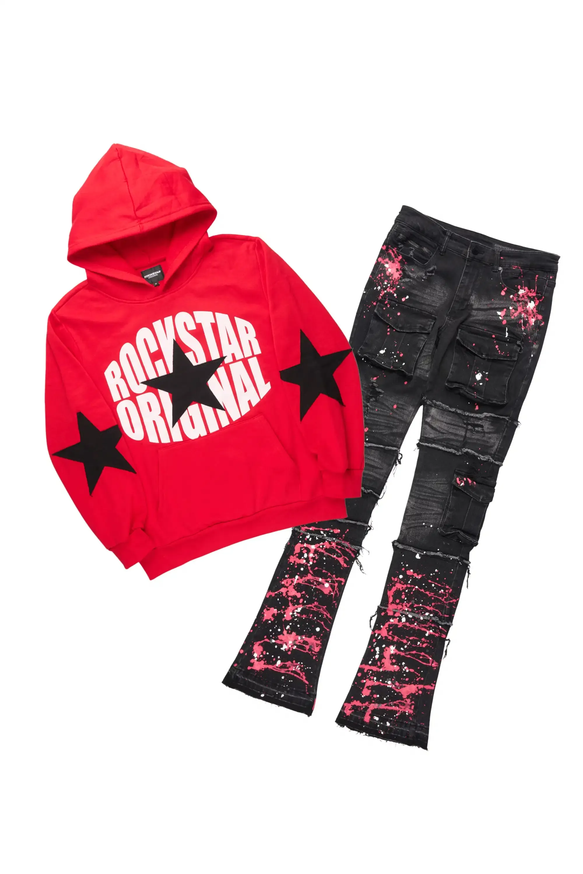 States 2.0 Red/Black Hoodie/Stacked Flare Jean Set sold by Rockstar Original
