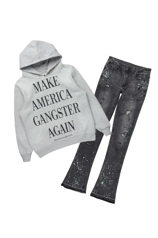 Drako Grey/Dark Grey Hoodie/Stacked Flare Jean Set sold by Rockstar Original