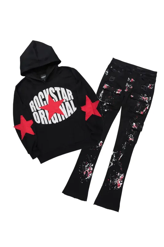 States 2.0 Black/Black Hoodie/Stacked Flare Jean Set sold by Rockstar Original