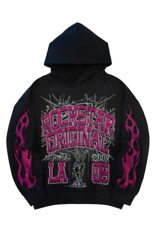Lindsay Black/Pink Rhinestone Hoodie sold by Rockstar Original