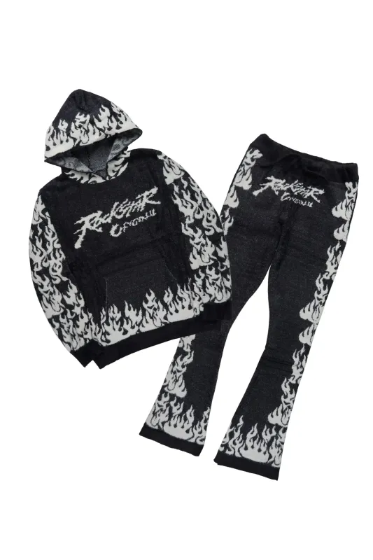 Yash Black Hoodie Stacked Flare Track Set sold by Rockstar Original