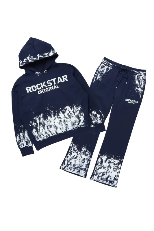 Hukon Navy/White Hoodie Relaxed Track Set sold by Rockstar Original