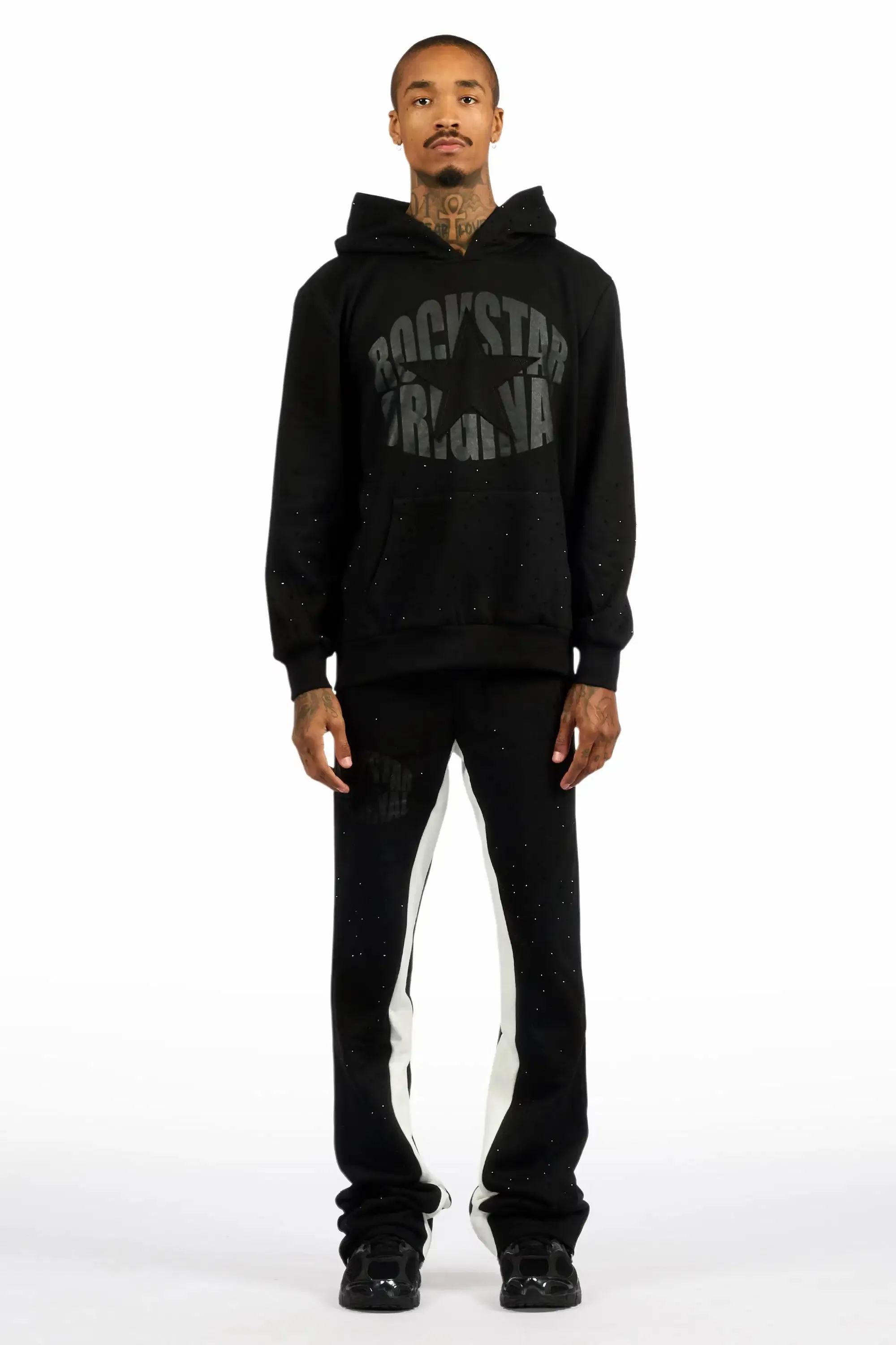 States Black Rhinestone Hoodie Stacked Flare Track Set sold by Rockstar Original product image thumbnail 2