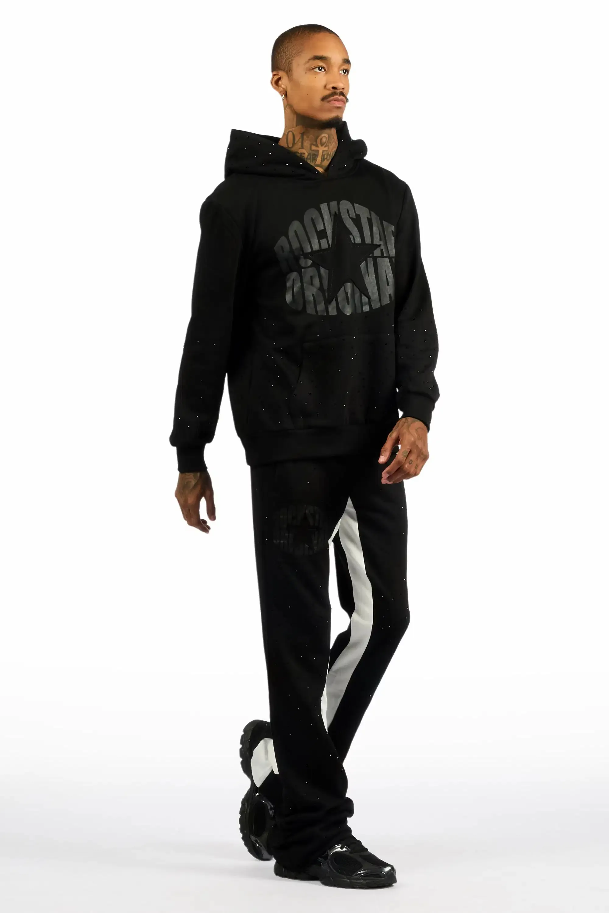 States Black Rhinestone Hoodie Stacked Flare Track Set sold by Rockstar Original product image thumbnail 3