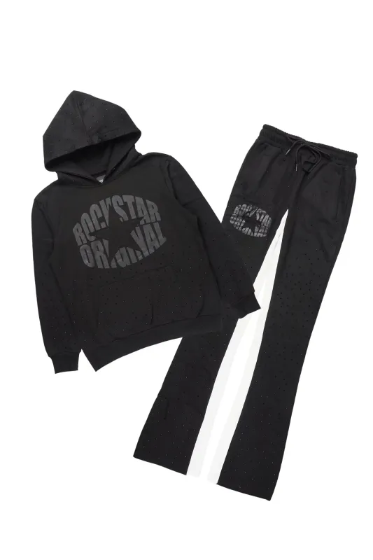States Black Rhinestone Hoodie Stacked Flare Track Set sold by Rockstar Original