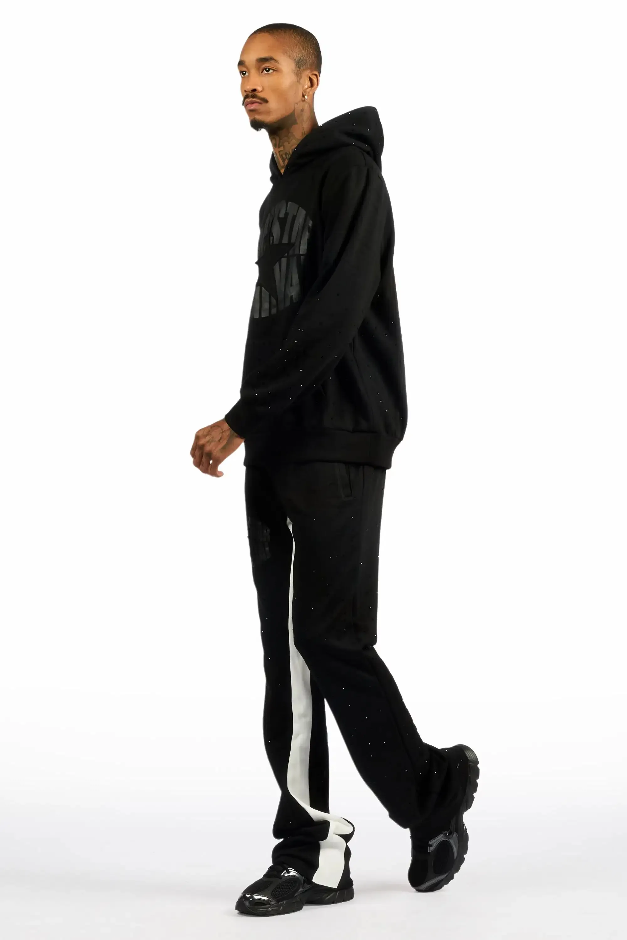 States Black Rhinestone Hoodie Stacked Flare Track Set sold by Rockstar Original product image thumbnail 5