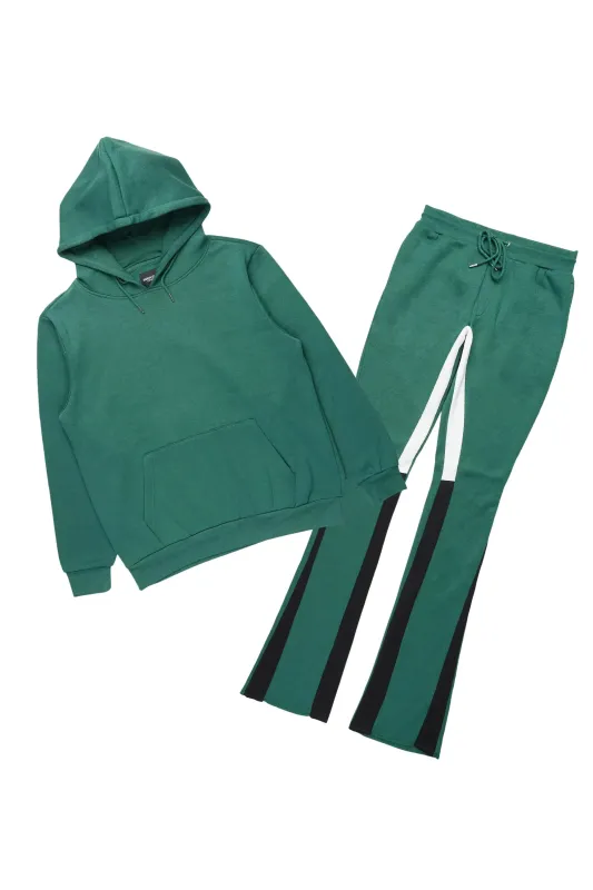 Basic Hunter Green Hoodie/Stacked Flare Track Set sold by Rockstar Original