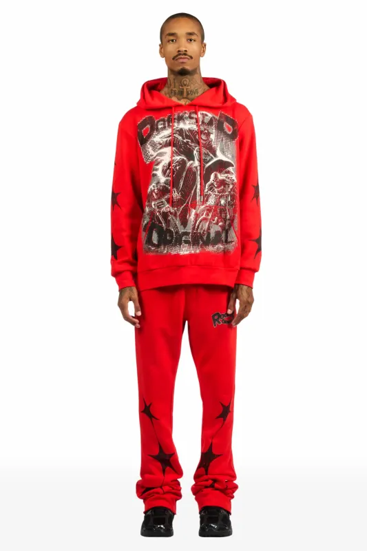 Trezno Red Hoodie/Stacked Pant Track Set sold by Rockstar Original