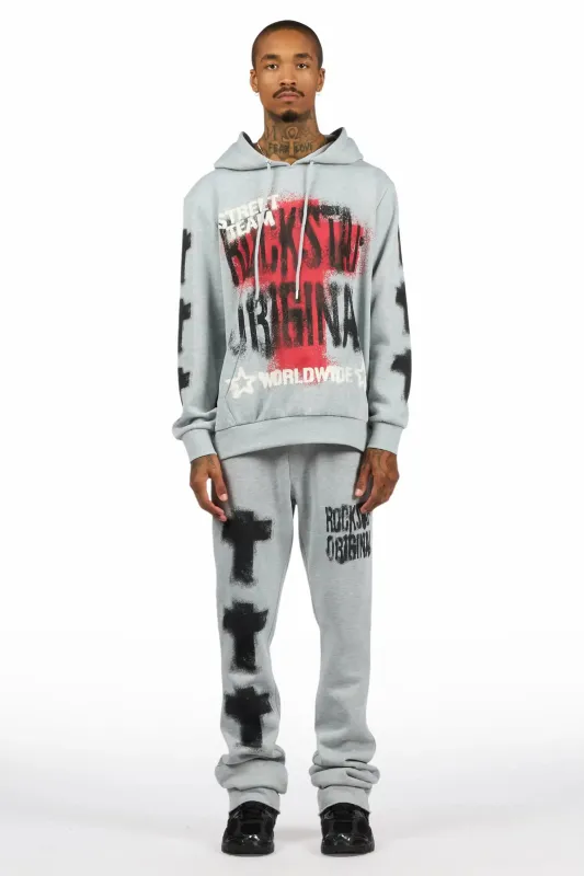 Crest Heather Grey Hoodie/Stacked Pant Track Set sold by Rockstar Original