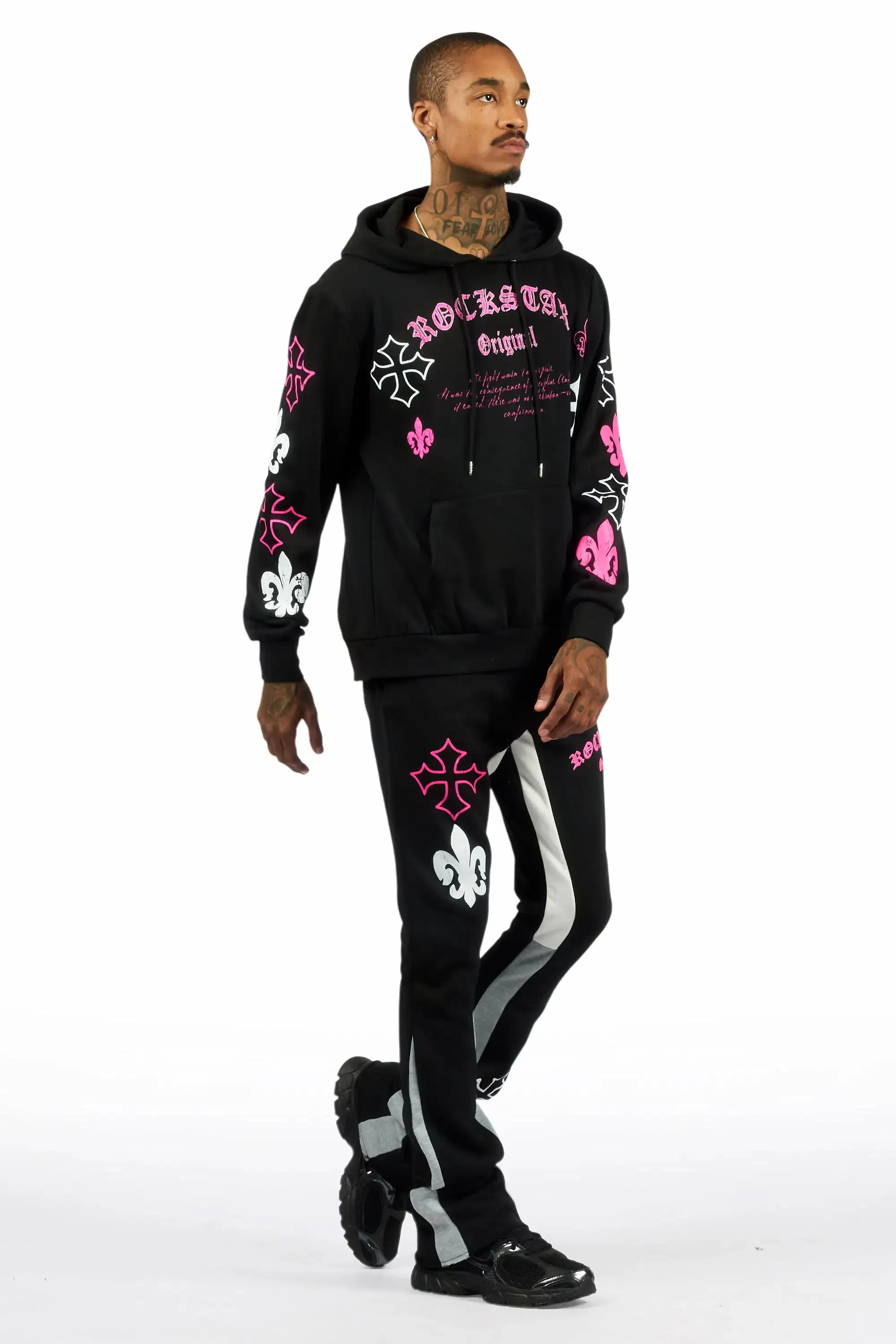 Tieran Black/Fuchsia Hoodie/Stacked Flare Track Set sold by Rockstar Original product image thumbnail 4