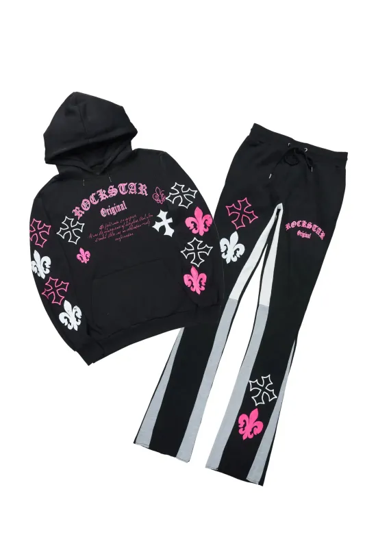 Tieran Black/Fuchsia Hoodie/Stacked Flare Track Set sold by Rockstar Original