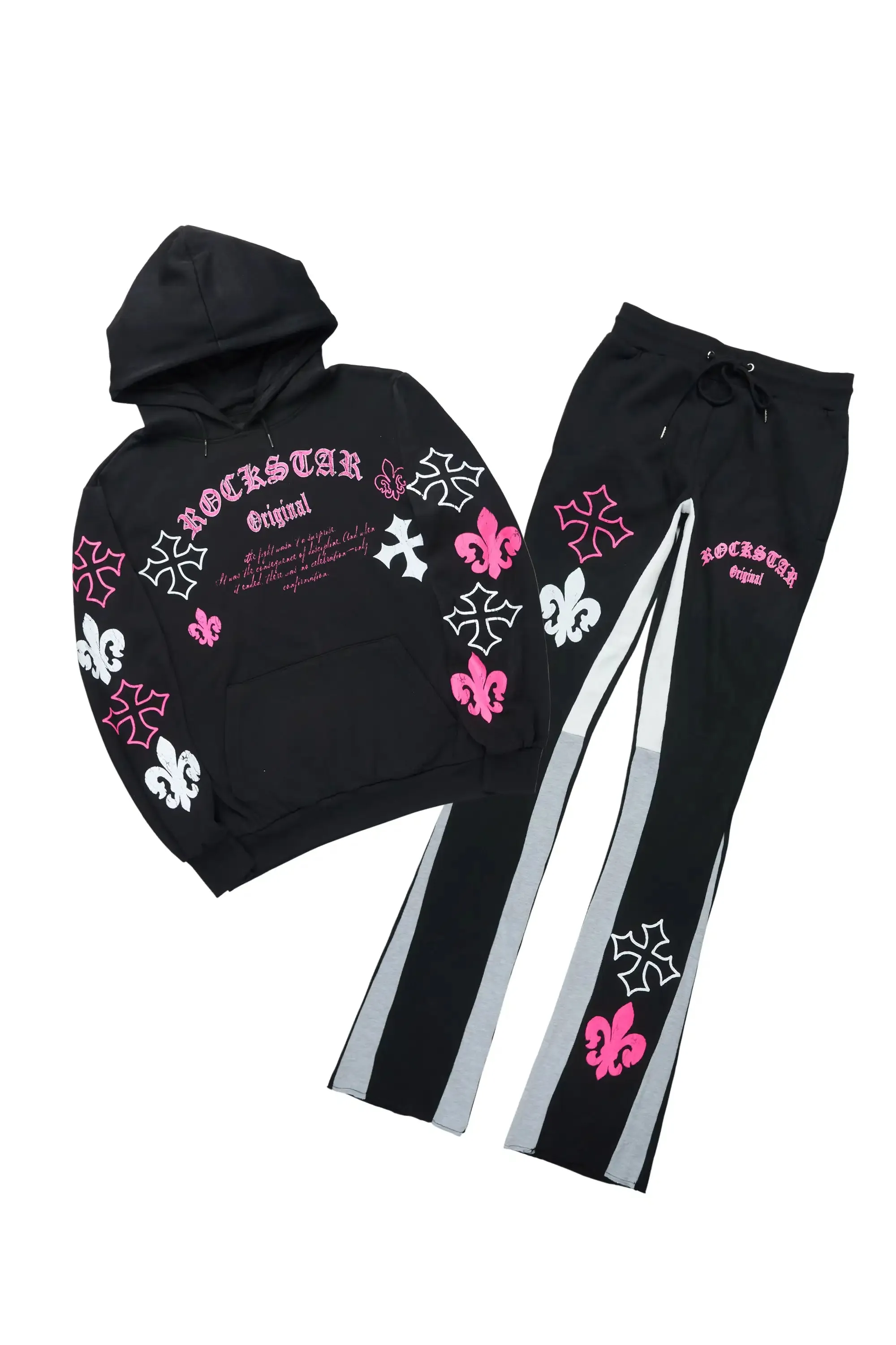 Tieran Black/Fuchsia Hoodie/Stacked Flare Track Set sold by Rockstar Original