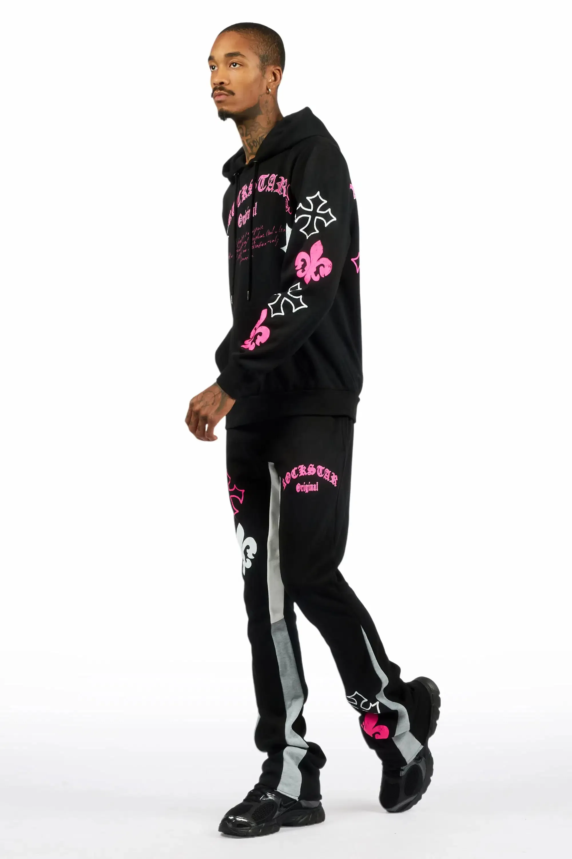 Tieran Black/Fuchsia Hoodie/Stacked Flare Track Set sold by Rockstar Original product image thumbnail 5