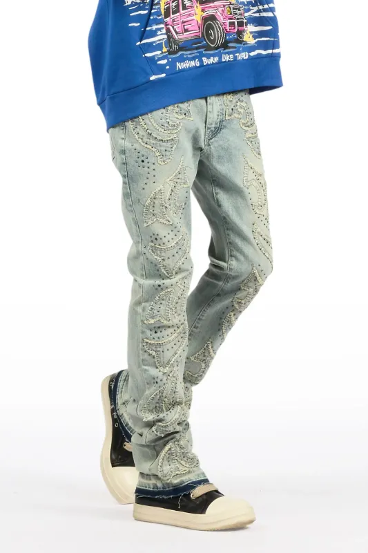 Westy Studded Light Blue Stacked Flare Jean sold by Rockstar Original