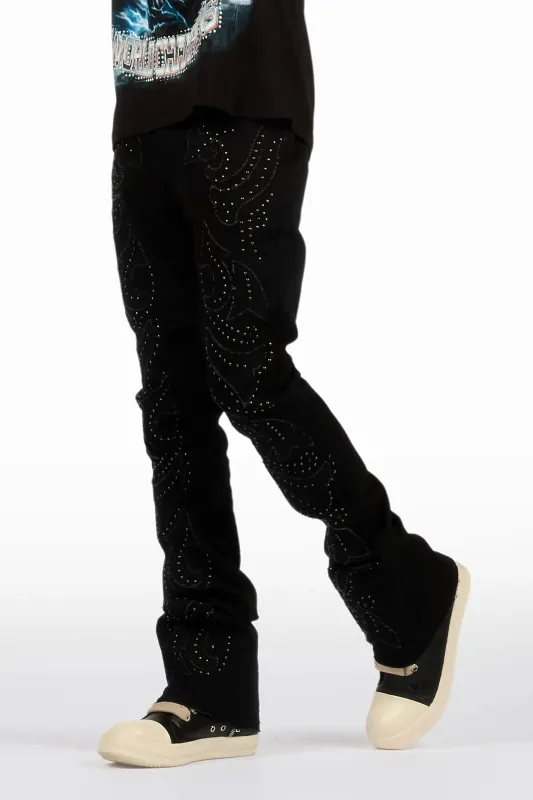 Westy Studded Jet Black Stacked Flare Jean sold by Rockstar Original