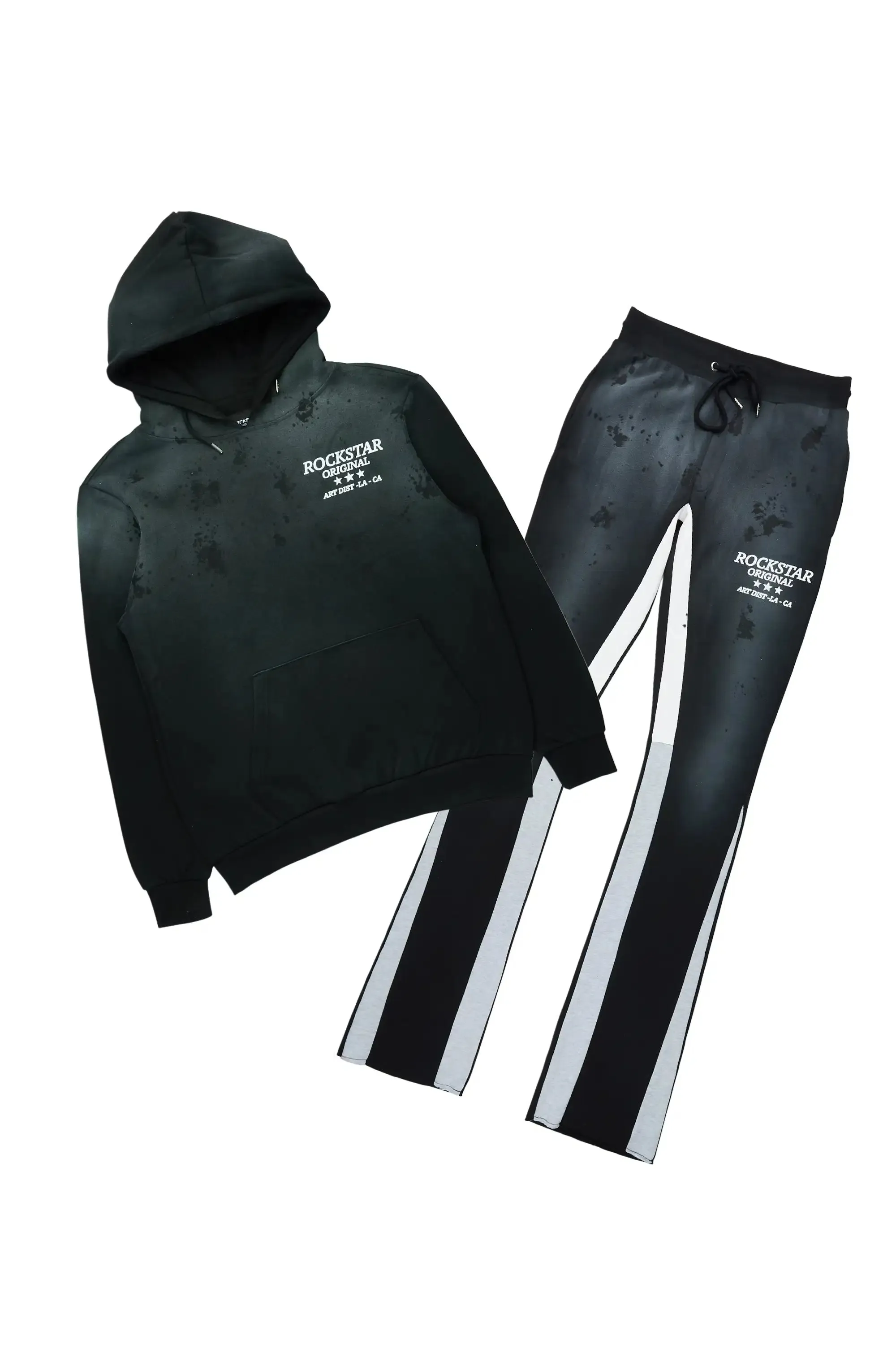 Damek Black/Grey Hoodie/Stacked Flare Track Set sold by Rockstar Original