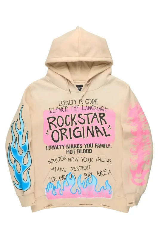 Beno Beige Distressed Graphic Relaxed Hoodie sold by Rockstar Original